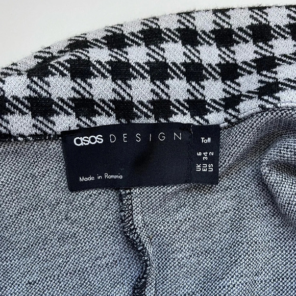 ASOS Long Blazer Black & White Houndstooth Print Preppy Workwear 2 Tall Women’s - Picture 8 of 10